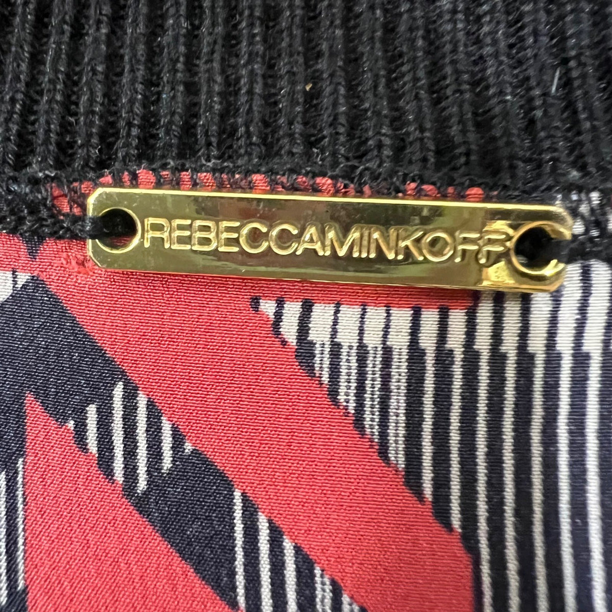 Rebecca Minkoff Silk Cashmere Mixed Media Top Small Red Houndstooth FLAW