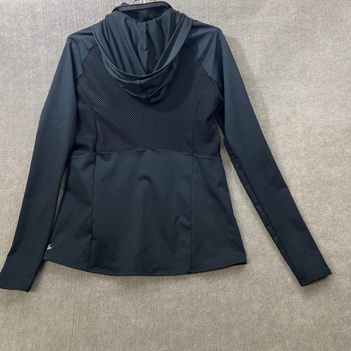 Demi Lovato Fabletics Black Mesh Athletic Jacket Hoodie Thumbholes Women's L