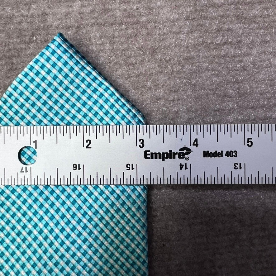 BILL BLASS Silk Tie Aqua Blue Gingham Check Mens Necktie Career Formal