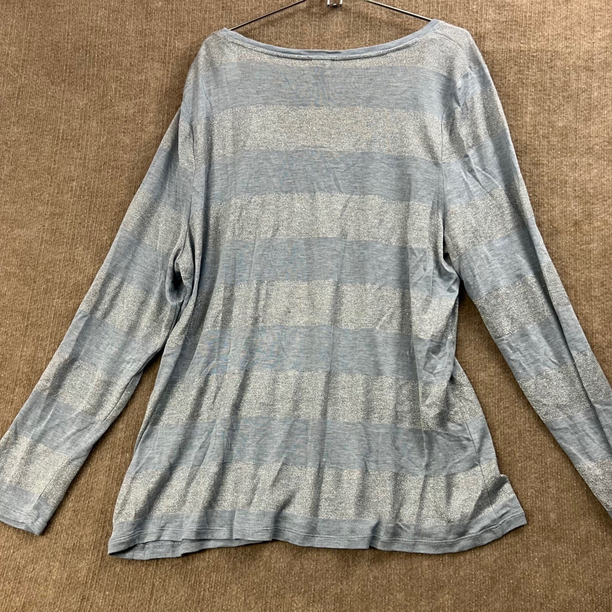 NWT Talbots Women's 3X Blue Silver Striped Long Sleeve Knit Top Metallic Sparkle