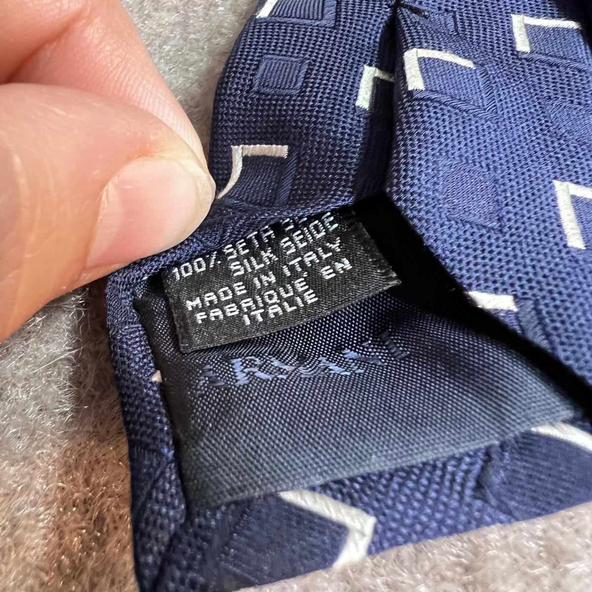 Giorgio Armani Silk Tie Mens OS Navy Blue Geometric Square Pattern Luxury Office