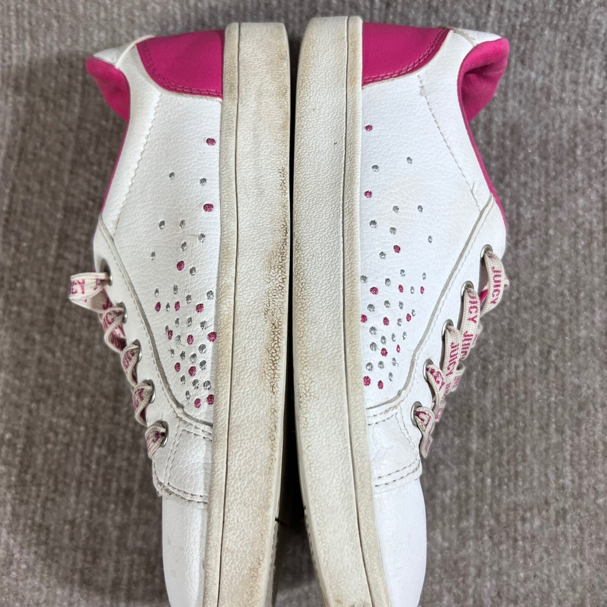 Juicy Couture Sneakers Girls/Women 4 White Pink Studded Logo Lace Up Y2K Preppy