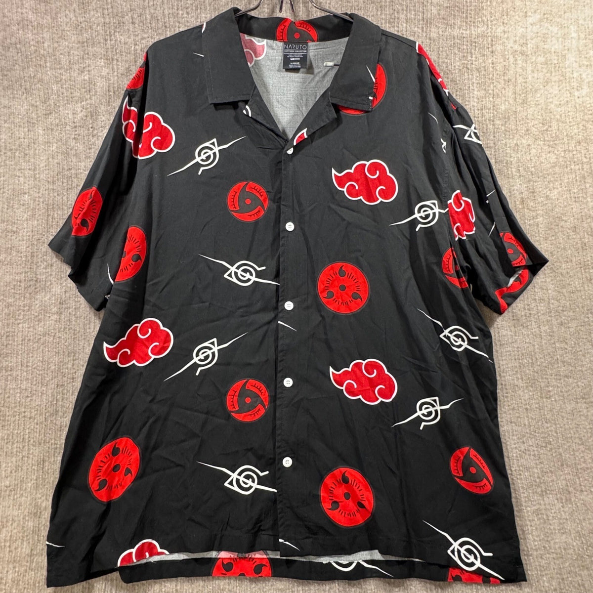 Naruto Shippuden Collection Rayon Button Up Shirt XL Akatsuki Clouds Sharingan