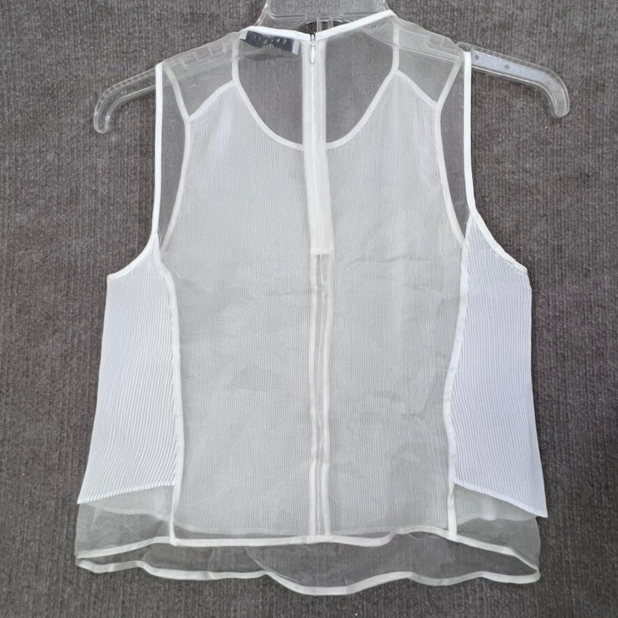 Sandro Paris White Small (Fr 36) Sleeveless Pleated Layered Sheer Tank Top