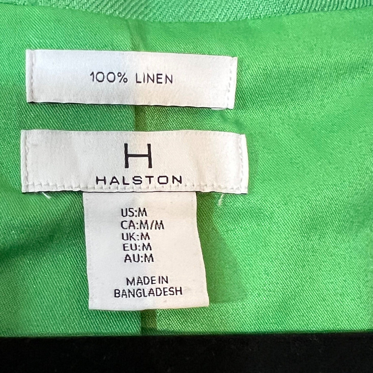 H Halston Blazer Women Medium Green 100% Linen Single Button Lightweight Career