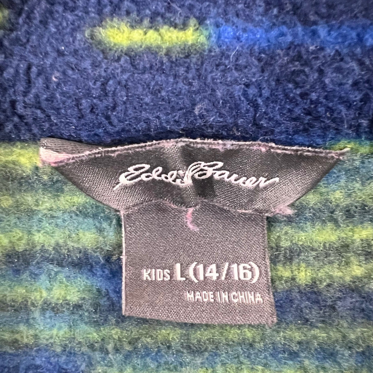 Eddie Bauer Kids L Fleece Jacket Full Zip Blue Green Patterned