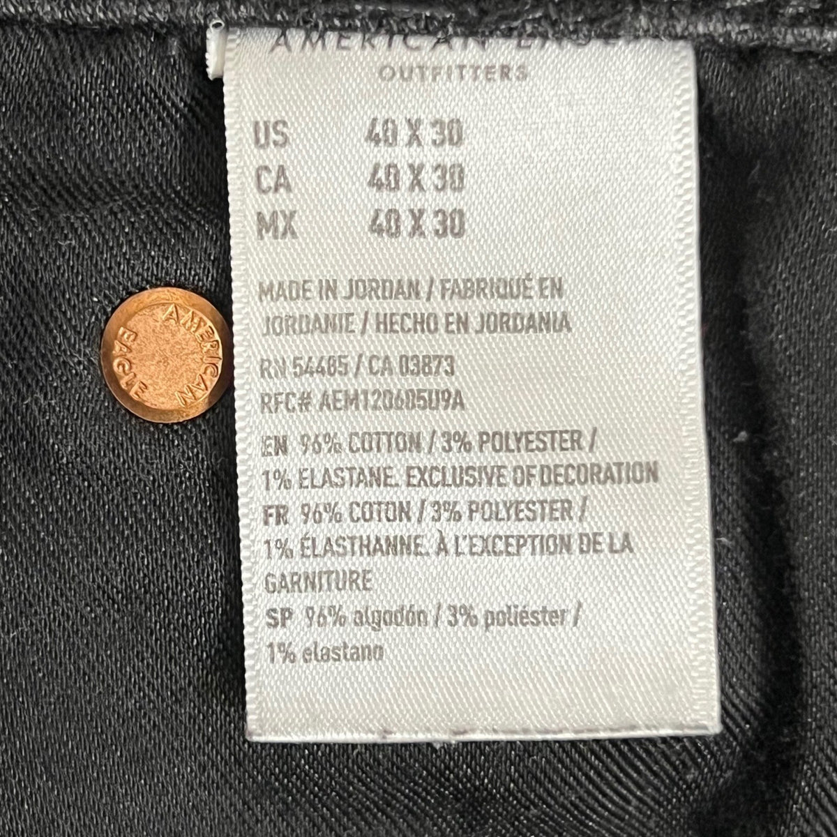 American Eagle Airflex+ Jeans Mens 40x30 Black Stretchy Slim Minimalist