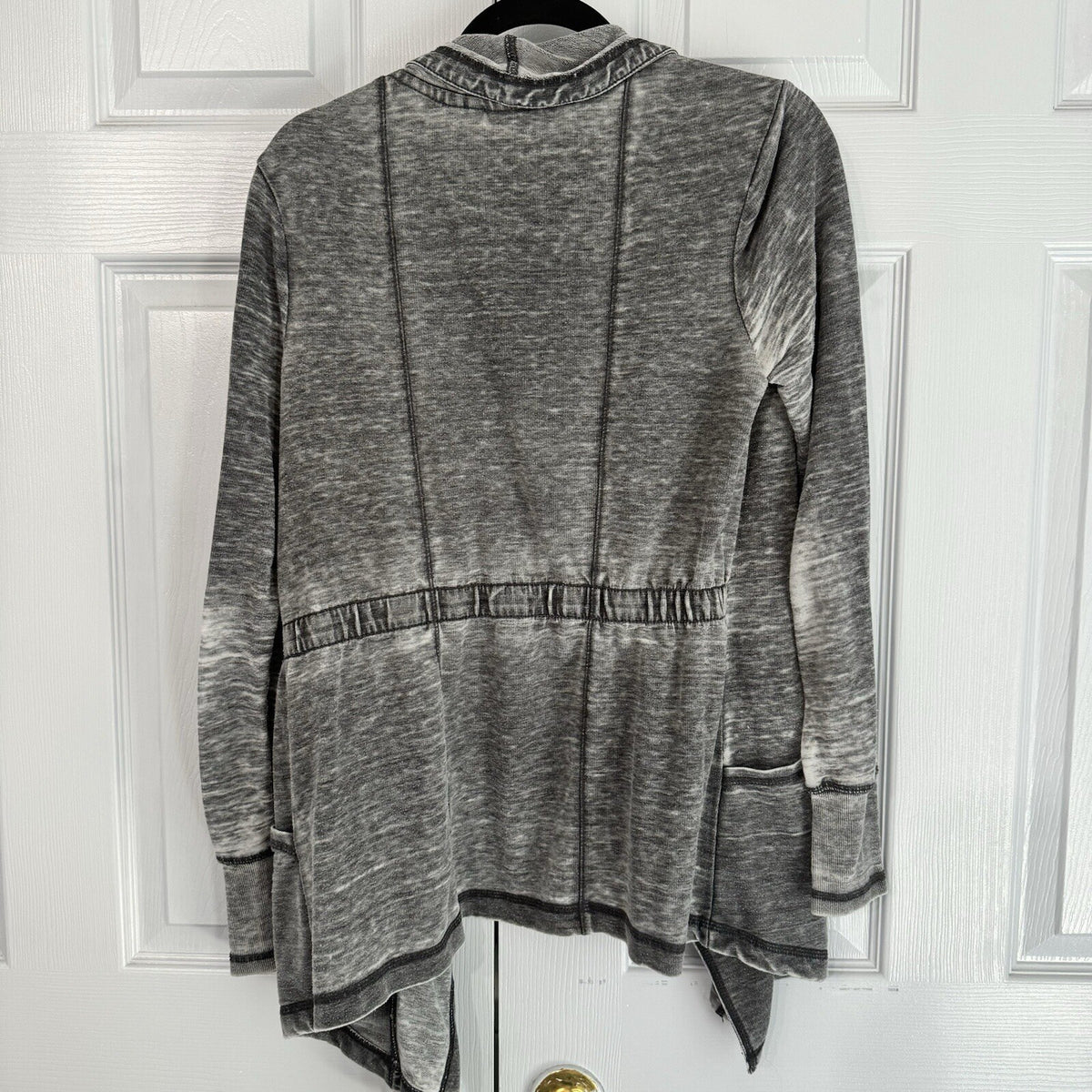 Halcyon Women's Grey Burnout Open Front Long Sleeve Jacket Boho Lagenlook Grunge
