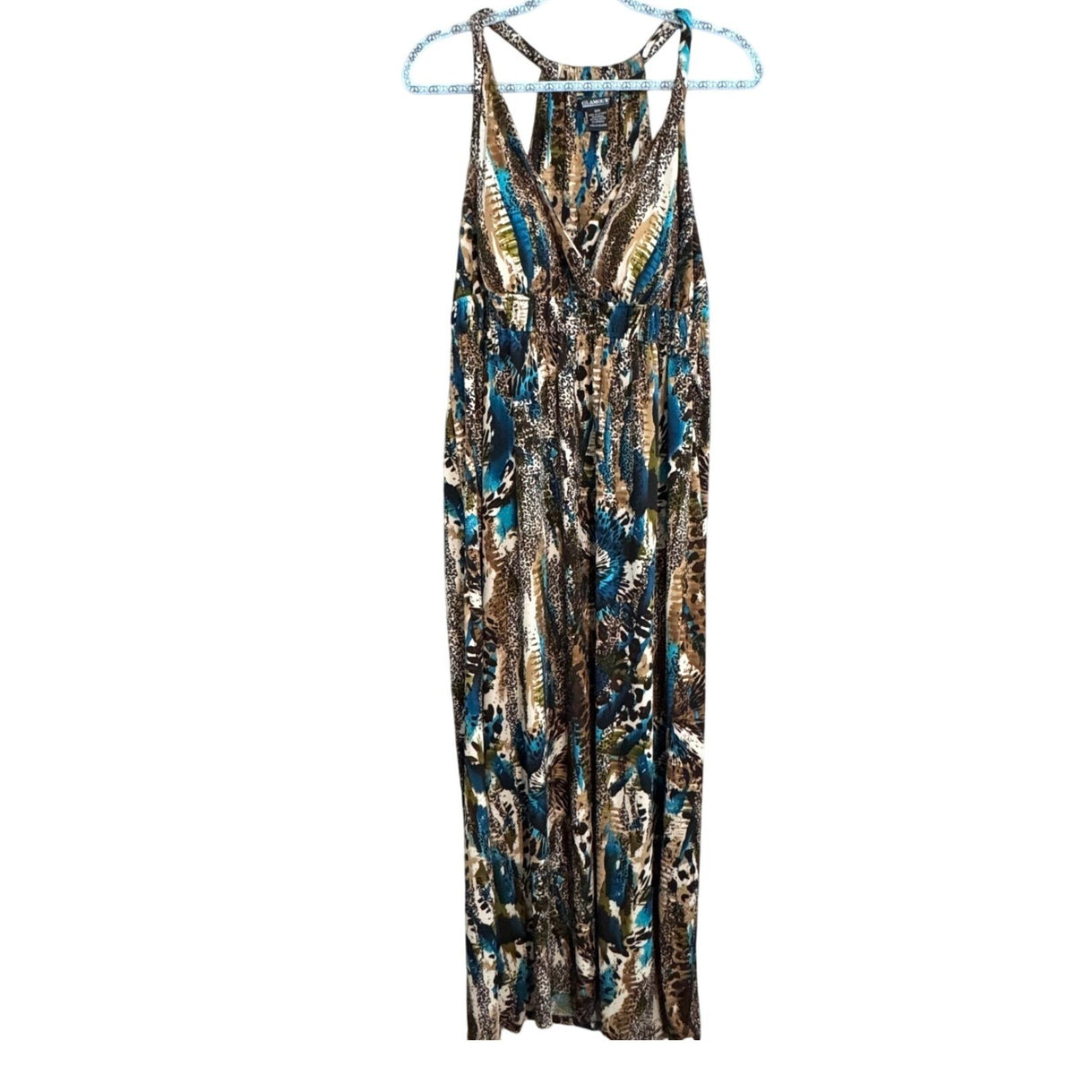 Glamour Maxi Dress Womens 14W Animal Print Sleeveless V Neck Boho Chic