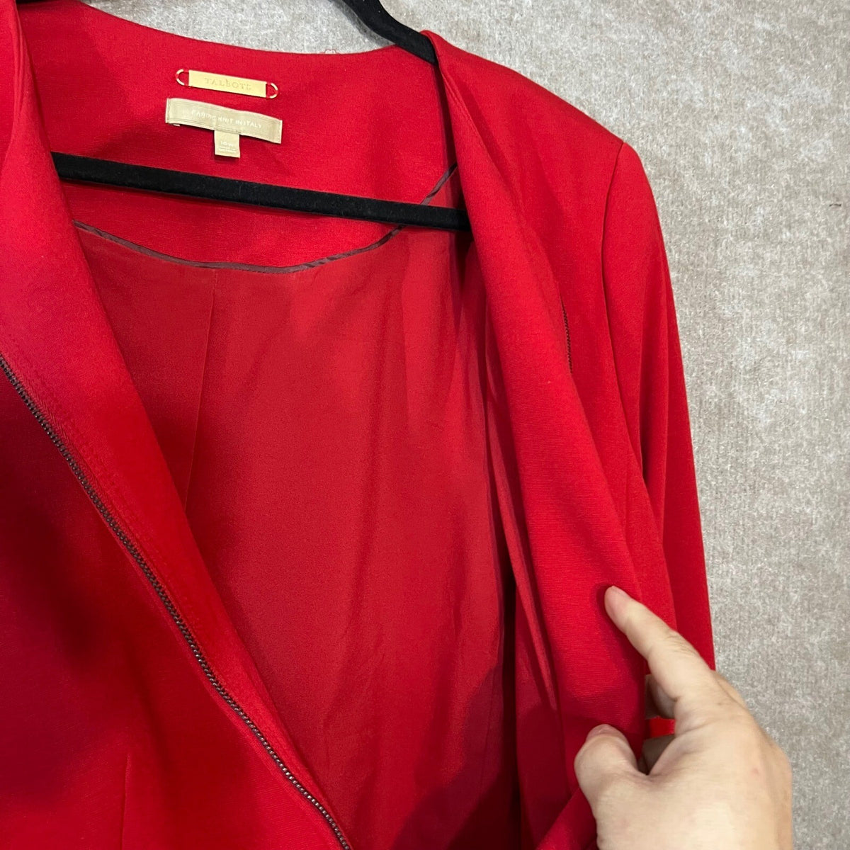 Talbots Zip Front Blazer Women 16W Red Italian Knit Long Sleeve Career Chic