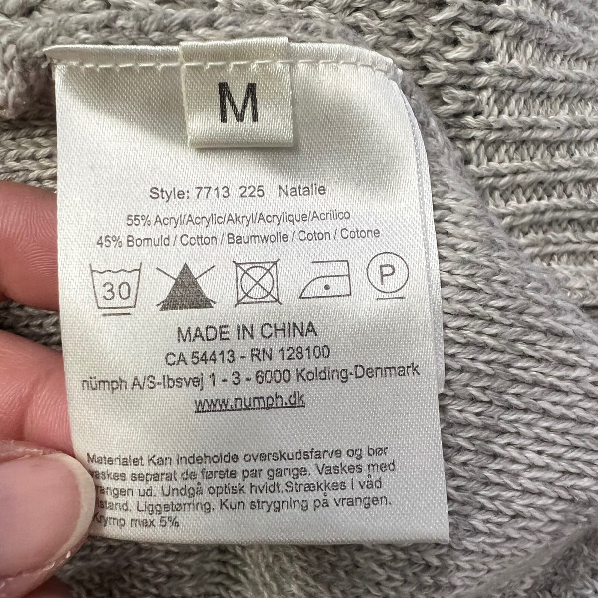 NUMPH Natalie Cable Knit Sweater Light Grey Metallic Sparkle Size M