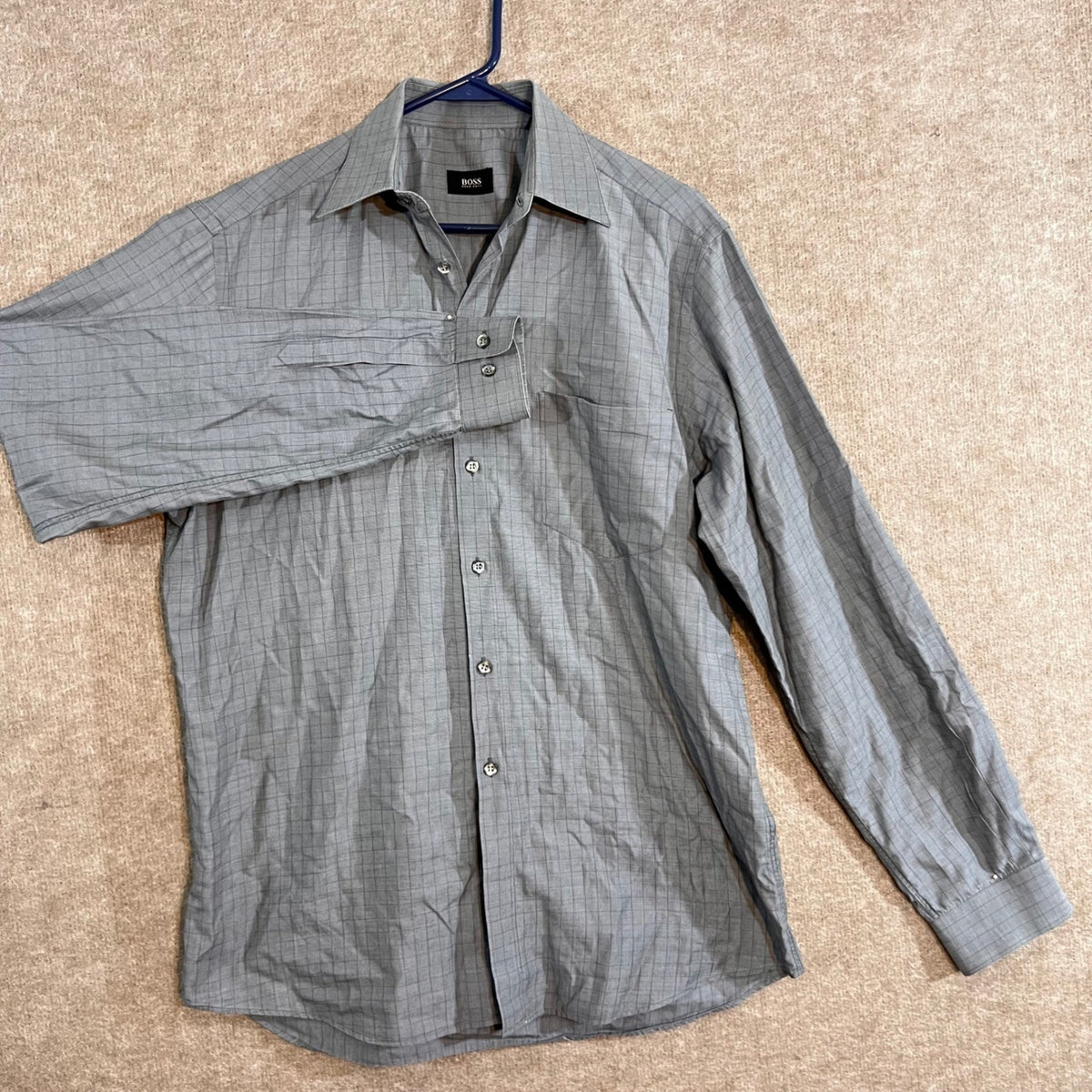 Hugo Boss Button Up Shirt Mens 15.5 34/35 Gray Plaid Long Sleeve Business Casual