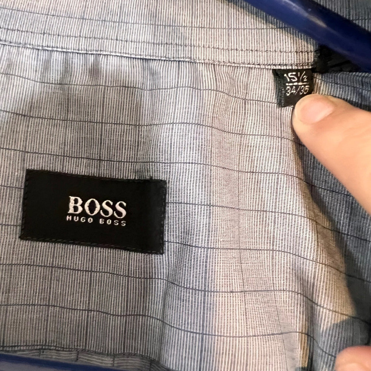 Hugo Boss Button Up Shirt Mens 15.5 34/35 Gray Plaid Long Sleeve Business Casual