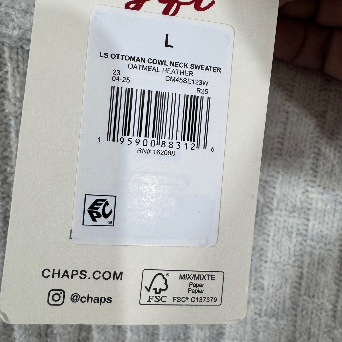 Chaps Ottoman Cowl Neck Sweater Mens L Oatmeal Heather Ribbed Minimalist