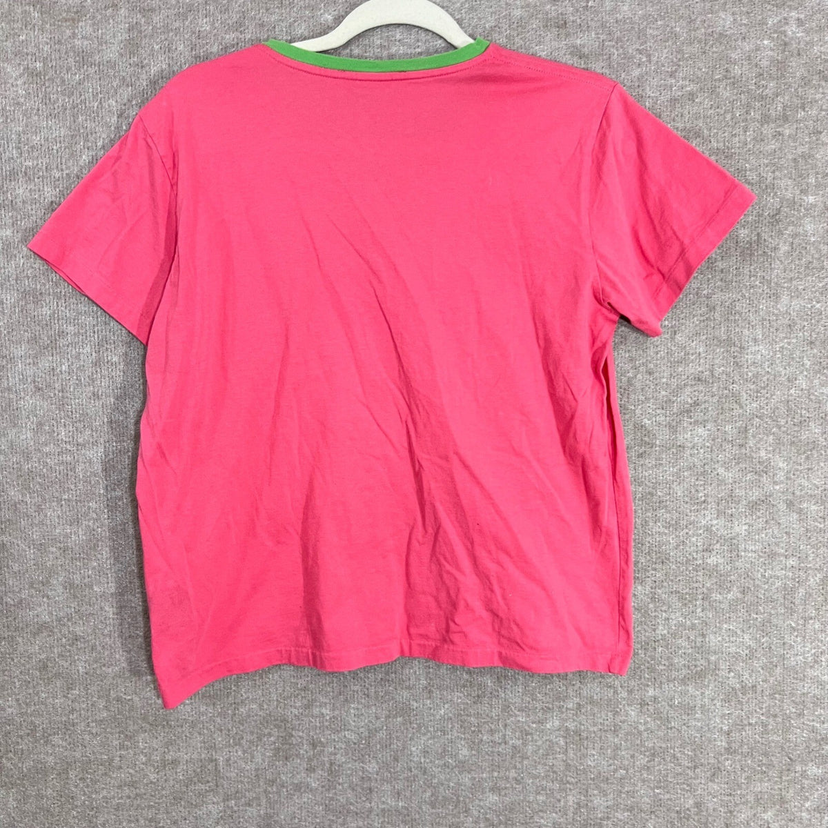 Y2K Ralph Lauren Sport T Shirt Womens L Pink Green V Neck Preppy Minimalist
