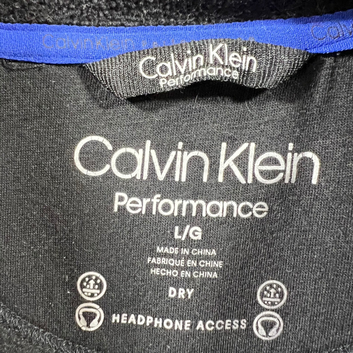 Calvin Klein Performance Black Fleece Zip Up Jacket L G Dry Fit Headphone Access