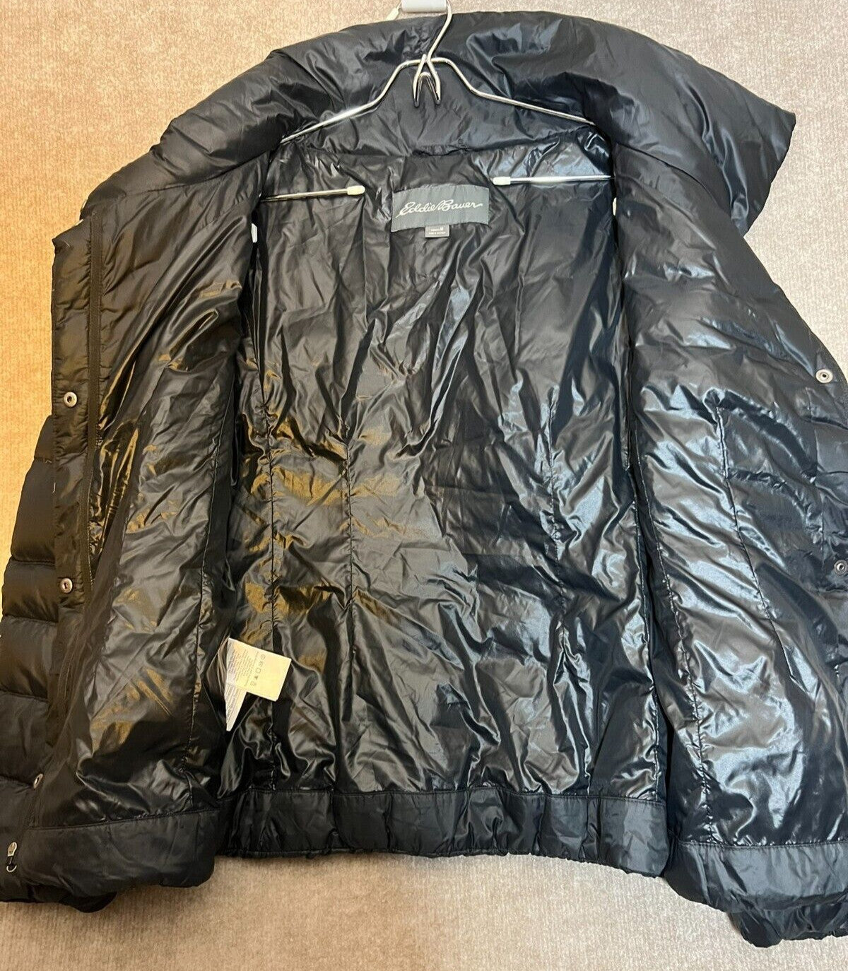 Eddie Bauer Packable Nylon Quilted Goose Down Puffer Women Med Black