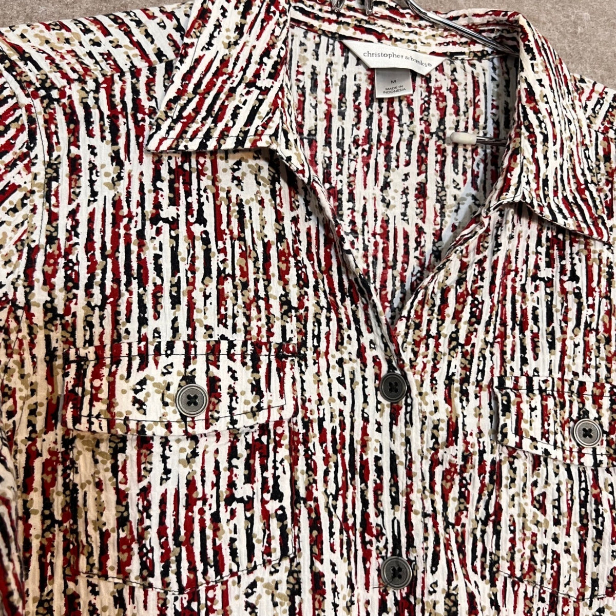 Christopher & Banks Button Up Shirt Womens Medium Abstract Stripe Seersucker