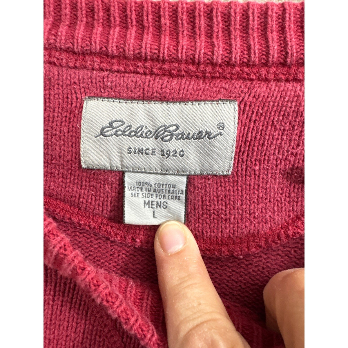 Vintage Eddie Bauer Men L Crew Neck Cotton Heavy Knit Sweater Australia Pullover