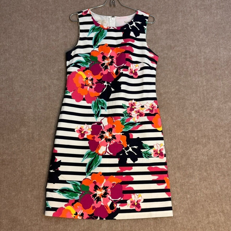 Talbot 10P Navy Stripe Floral Sheath Dress