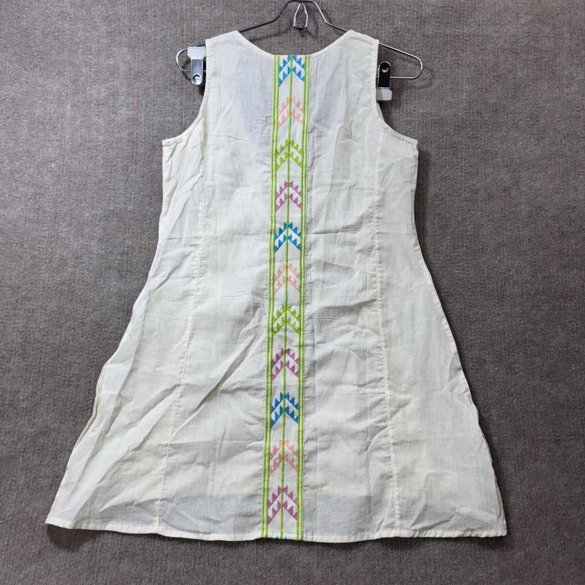 Gretie Zueger Linen Blend Embroidered Pleated Tank Dress M