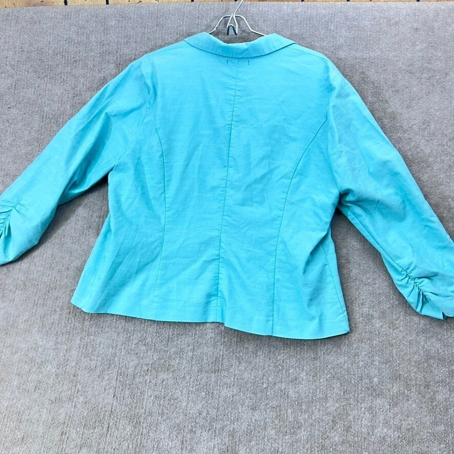 Maurices XXL Blue Open Front Blazer Ruched 3/4 Sleeve Cotton Blend