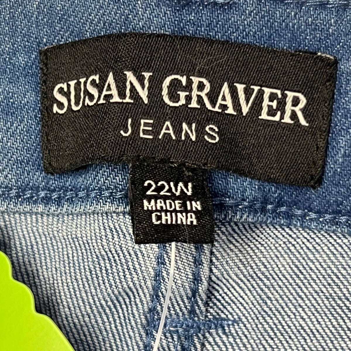 Susan Graver Blue Denim Jeans 22W Embellished Split Hem Stretch Regular Cut