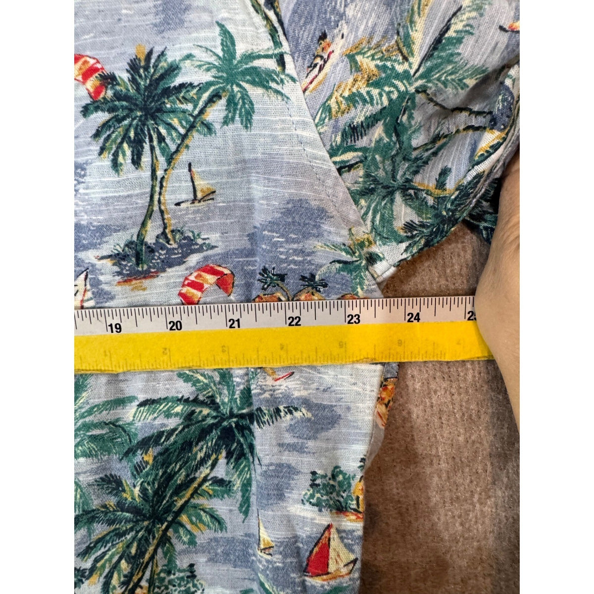 Chaps Seacoast Wash Shirt Mens Large Blue Tropical Palm Tree Linen Blend Beach
