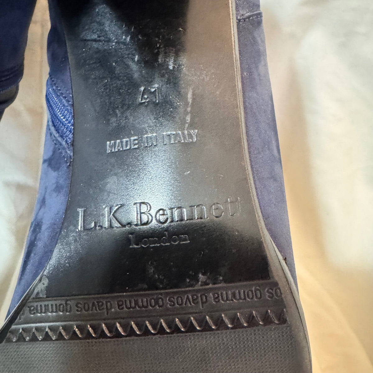 L.K. Bennett Navy Suede Ankle Boots Women41 US 10 Block Heel Side Zip Bootie