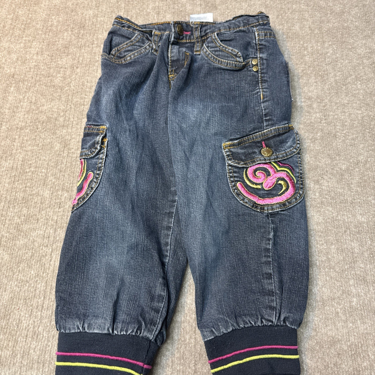 Vintage Y2K Enyce Kids Sz 10 Embroidered Denim Jeans Cuffed Baggy Y2K Cargo