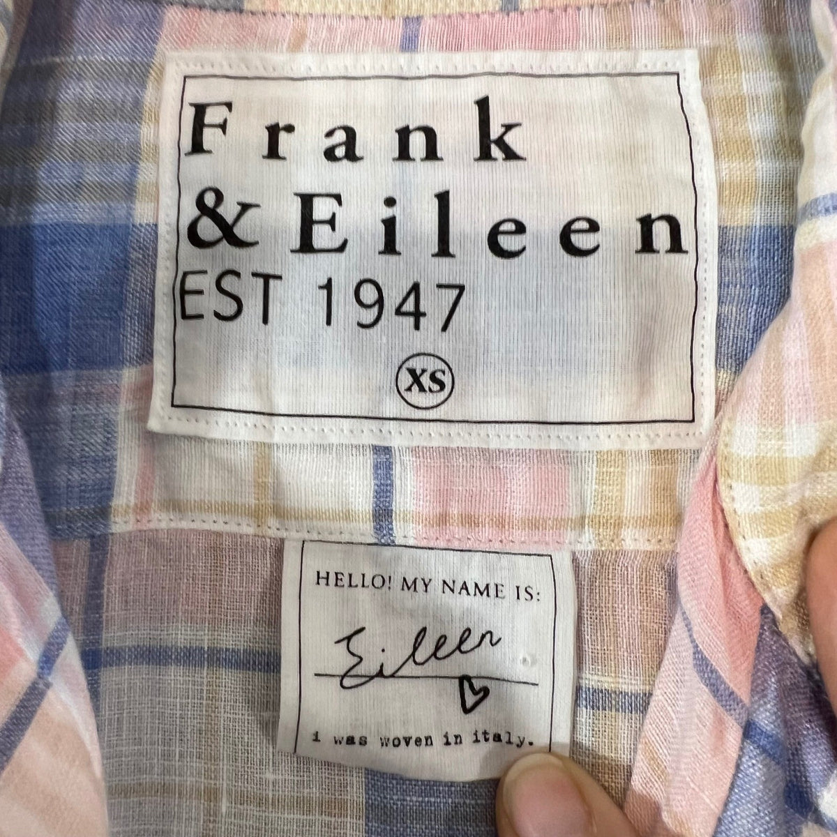 Frank & Eileen Linen Eileen Button Up Women XS Pink Blue Plaid Coastal Preppy