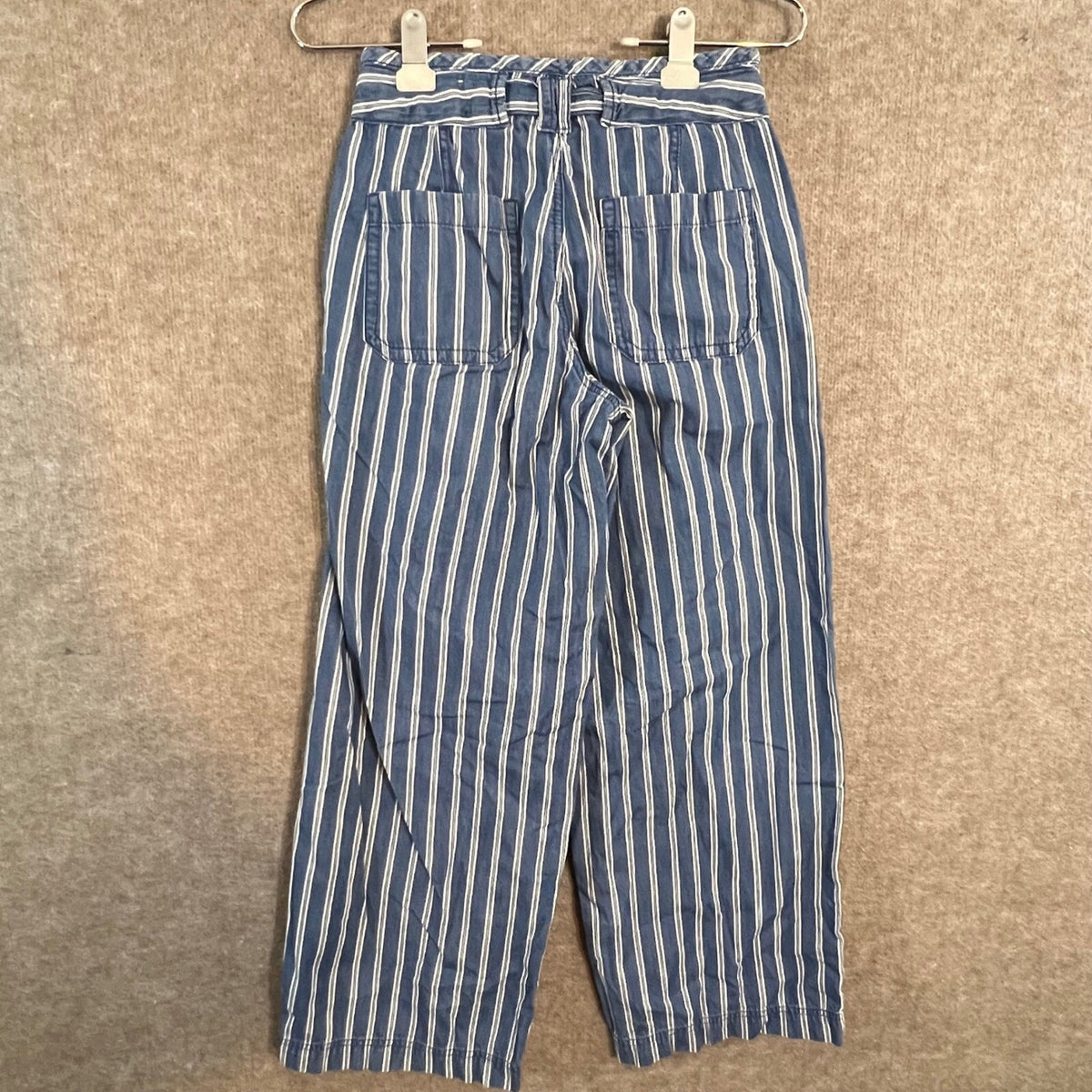 American Eagle Striped Wide Leg Pants Womens 00 High Rise Belted Coastal Boho