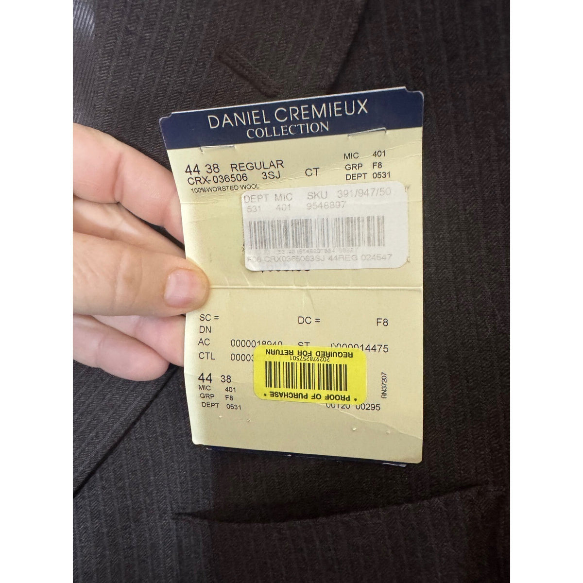 Daniel Cremieux Loro Piana Wool Suit 44R 36x29 (+2) Chocolate Brown Pinstripe