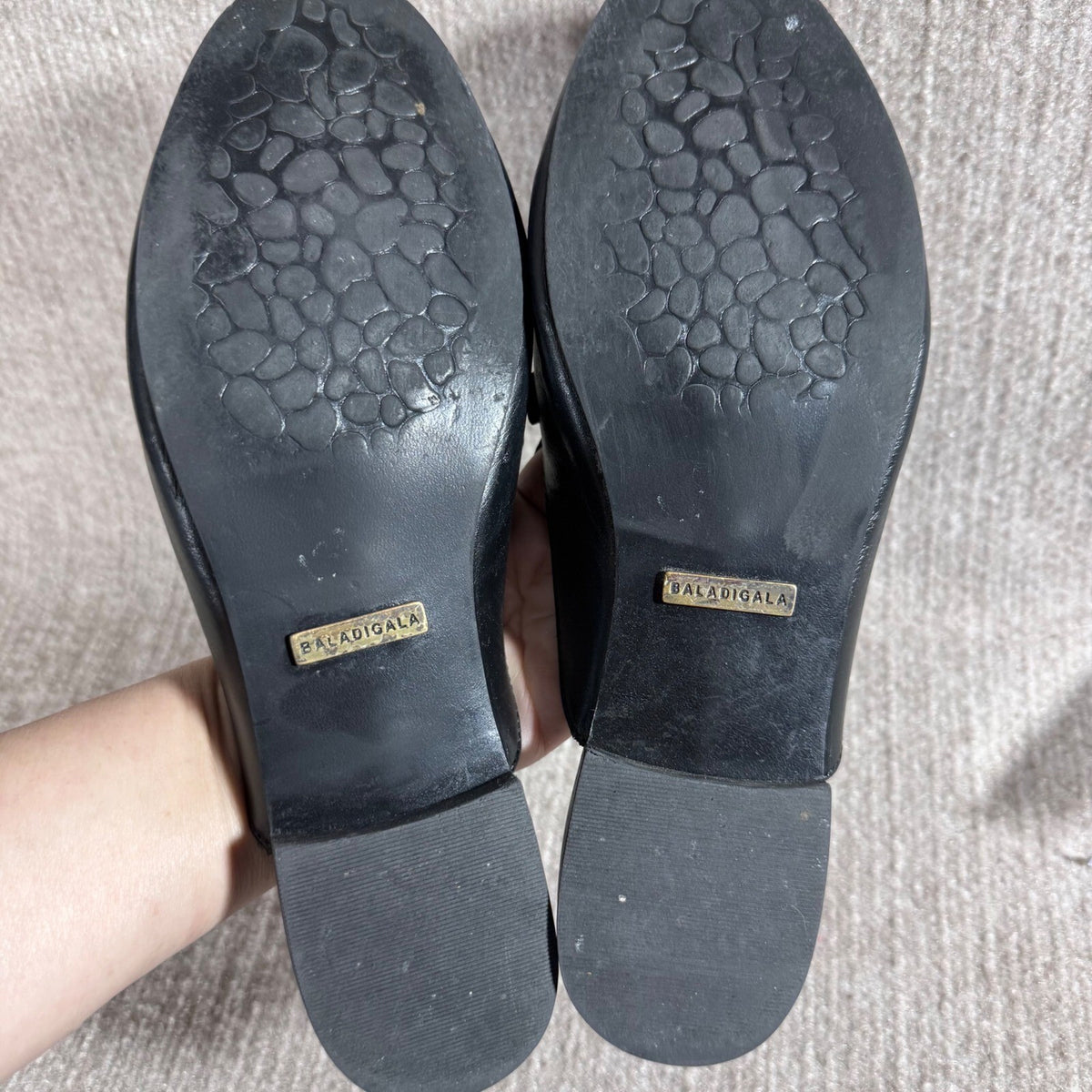 BALA DI GALA Black Leather Studded Handmade Mules Loafers Slip On Slides 7L