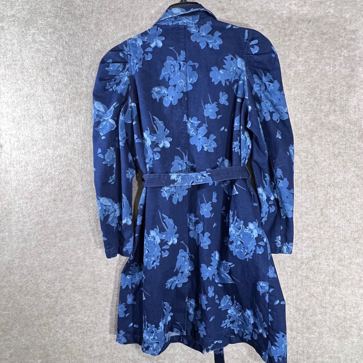 Christian Siriano Wonder Runway Floral Denim Duster Trench Belted Puff Sleeve XL