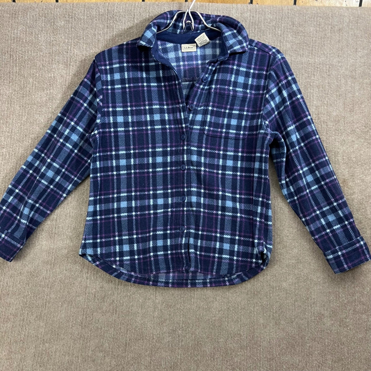 LL Bean Fleece Shirt Womens Small Plaid Button Front Long Sleeve Cozy