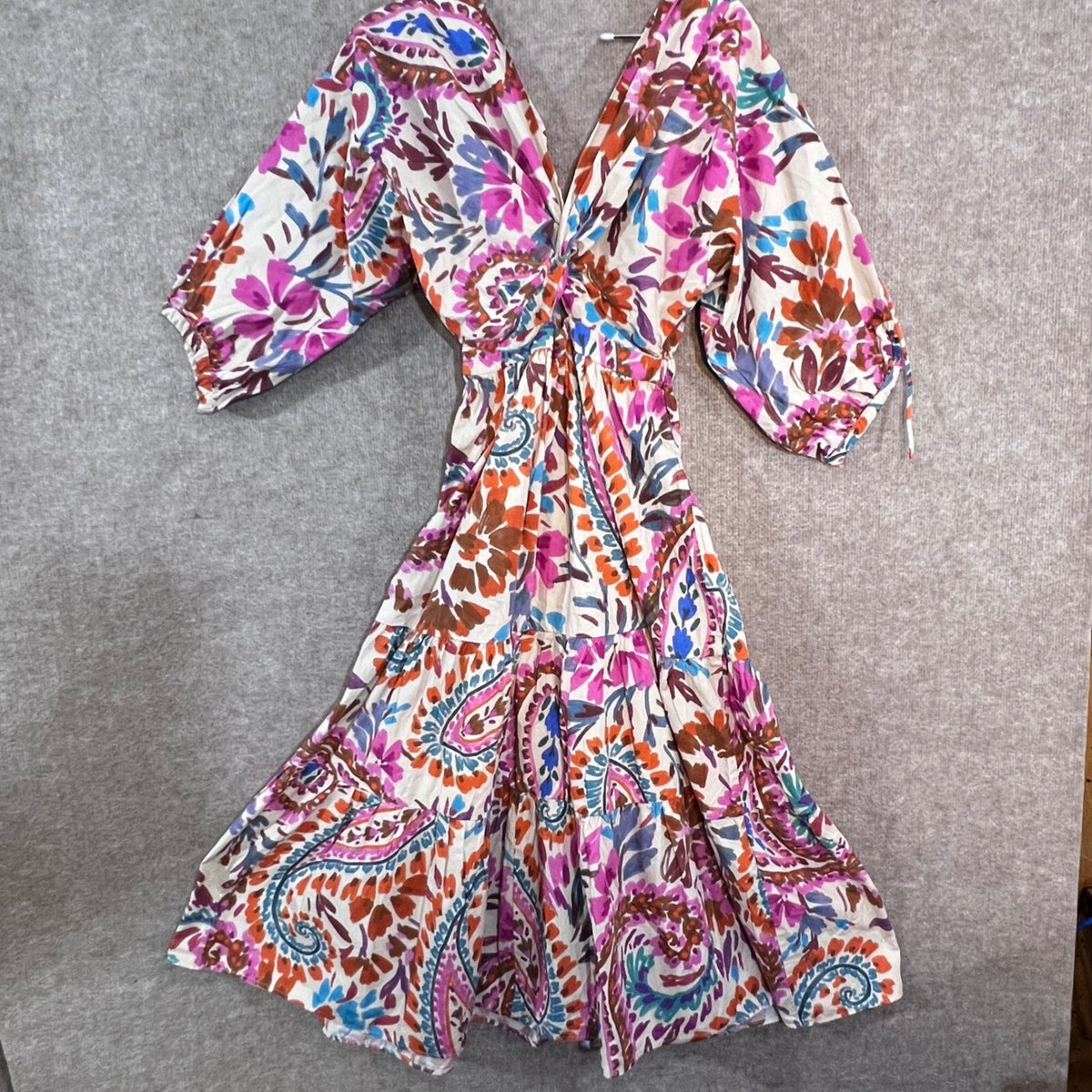 Zara Dress Womens Small Floral Paisley Tiered Midi V-Neck Boho Summer Festival