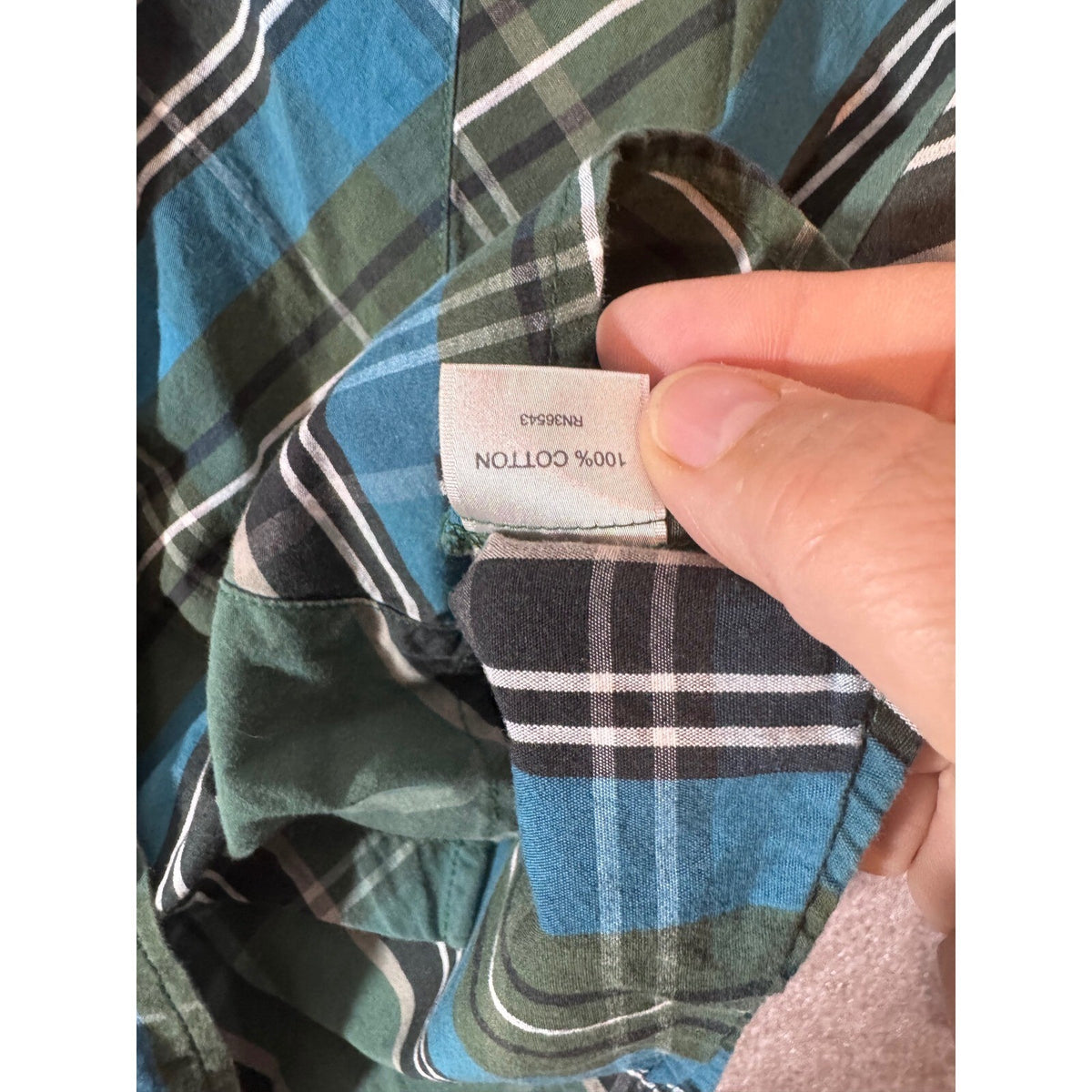 Van Heusen Womens Small Plaid Button Down Shirt Green Blue Cotton Preppy Bias