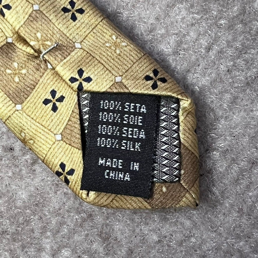 Statements Necktie Mens 4" Wide Silk Geometric Gold Patterned Formal Neck Tie