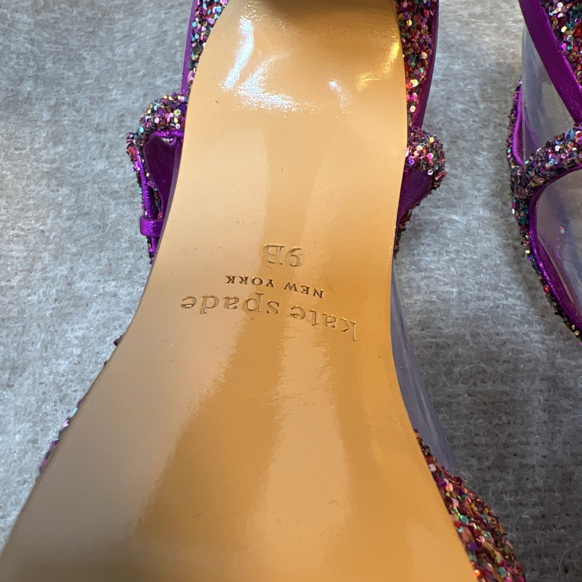 Kate Spade Rainbow Glitter Bow Miya Platform Open Toe Heels Size 9B NWOT