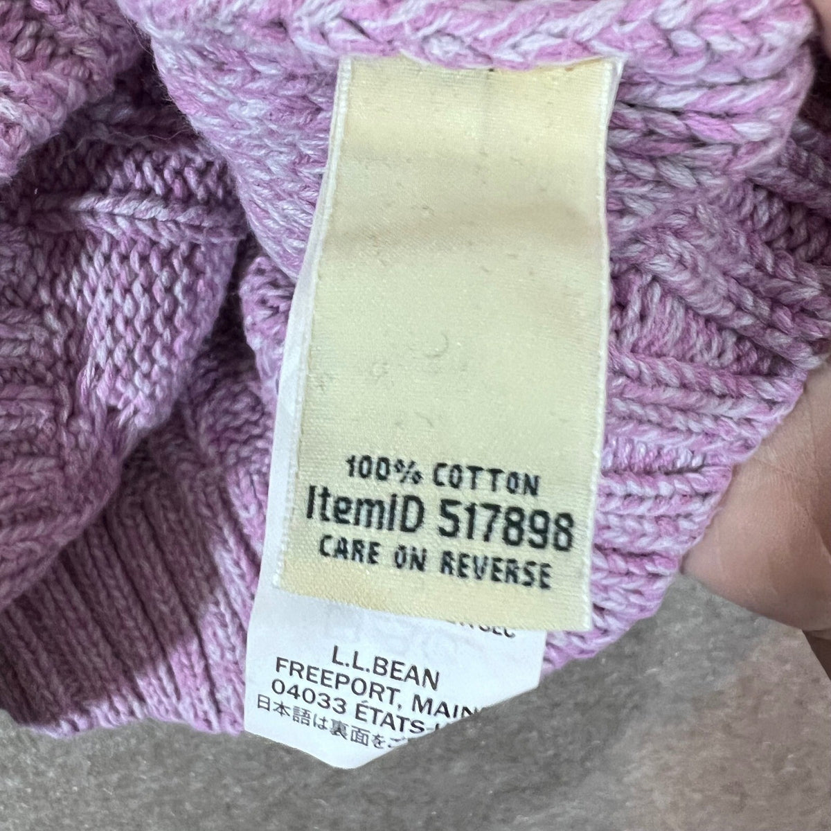 LL Bean Cable Knit Sweater Womens Medium Purple Cotton Marled Coastal Grandma