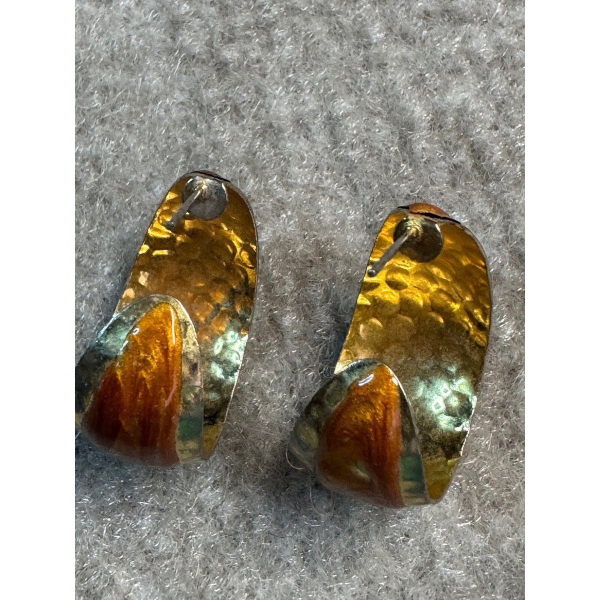 Vintage Earrings x2 Black Enamel Gold Tone Teardrop Hoop Lot
