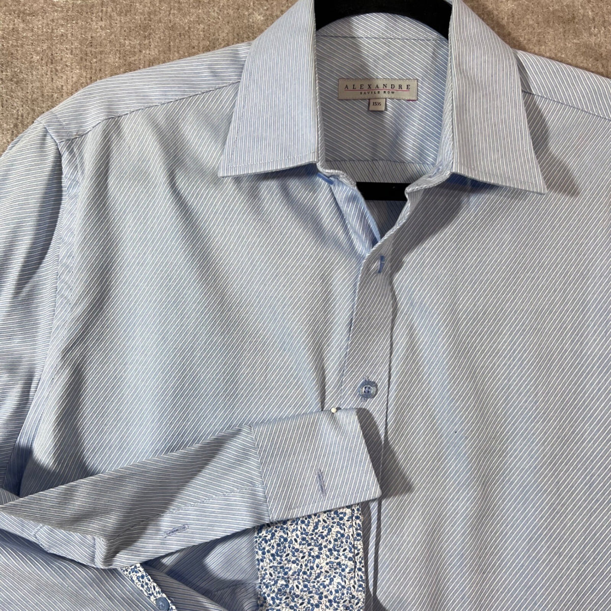 Alexandre Savile Row Button Down Shirt Mens 15.5 Blue Striped Flip Cuff Business