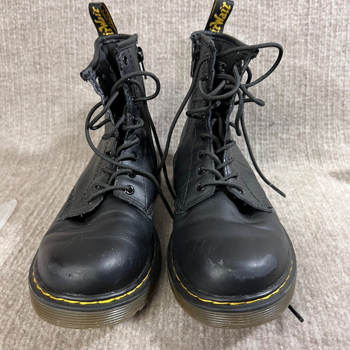 Dr Martens Black Leather Ankle Boots Zip EU36 5L 4M 3 Kids Lace Up Round Toe
