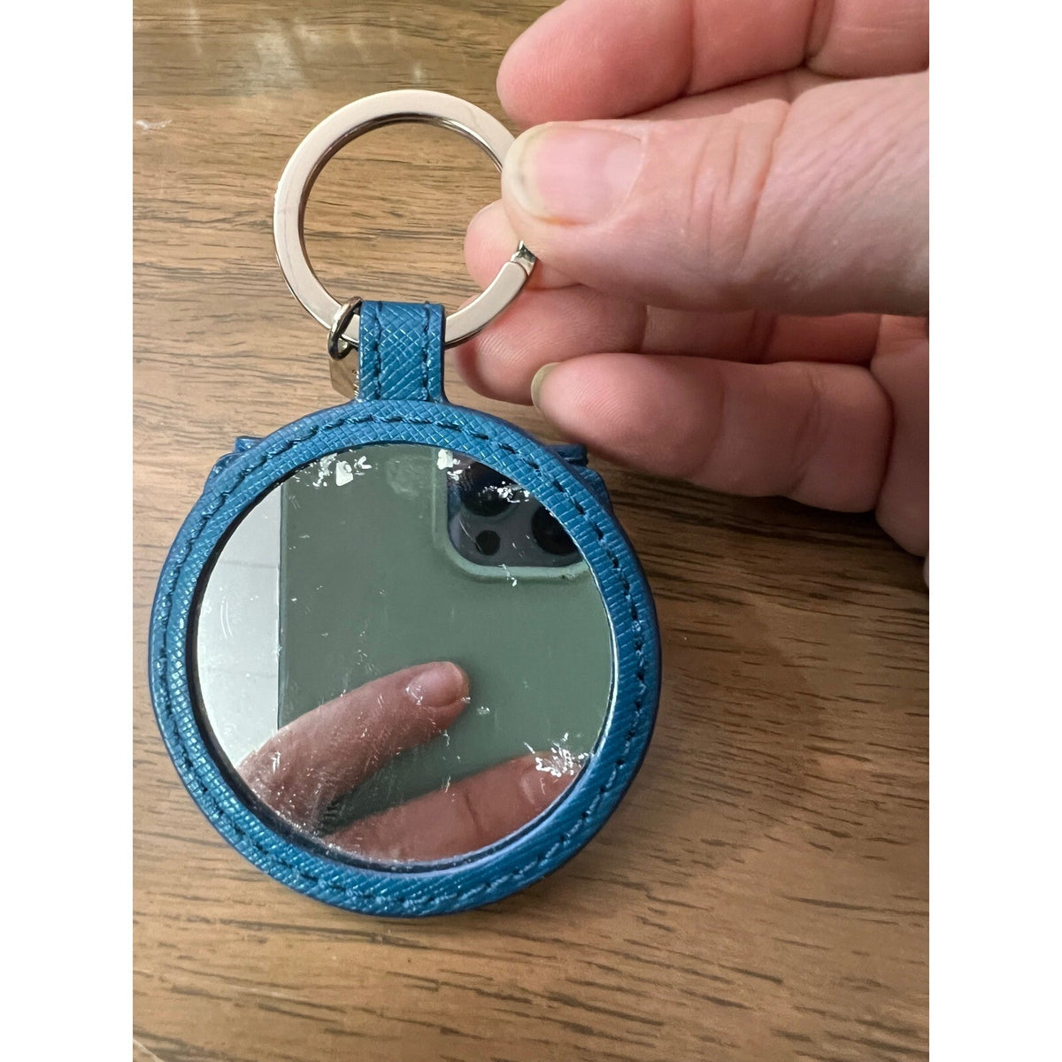 Coach Keychain Mirror Bag Charm Women Blue Leather Bow FLAW