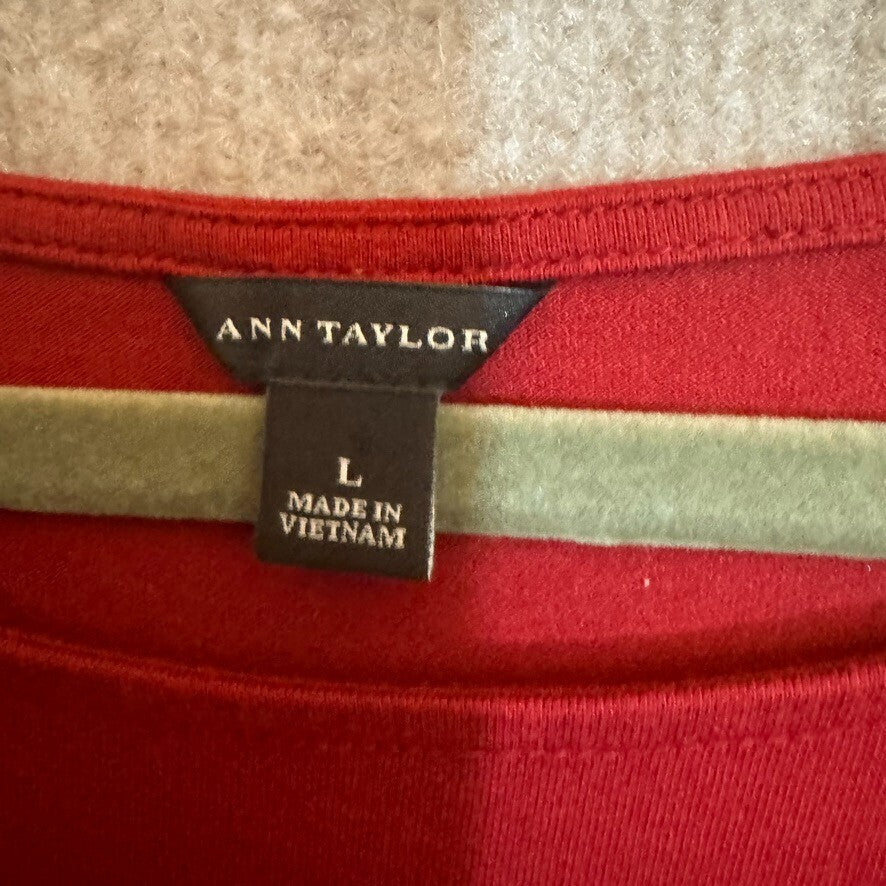 Ann Taylor Lg Rust Red Knit Top Business Casual Soft 3/4 Sleeve