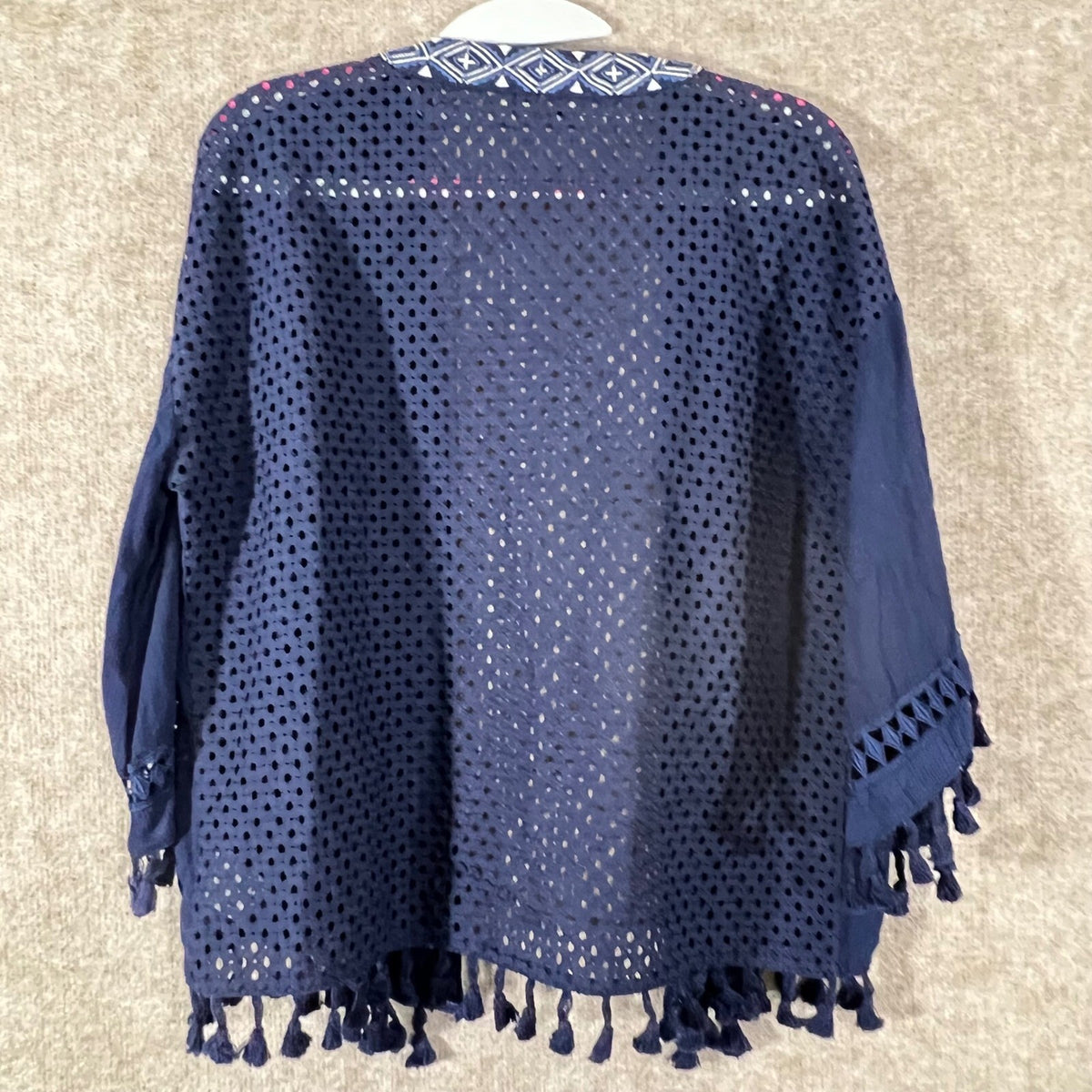 Miss Me Kimono Cardigan Women S Navy Blue Embroidered Tassel Boho MDJ238L