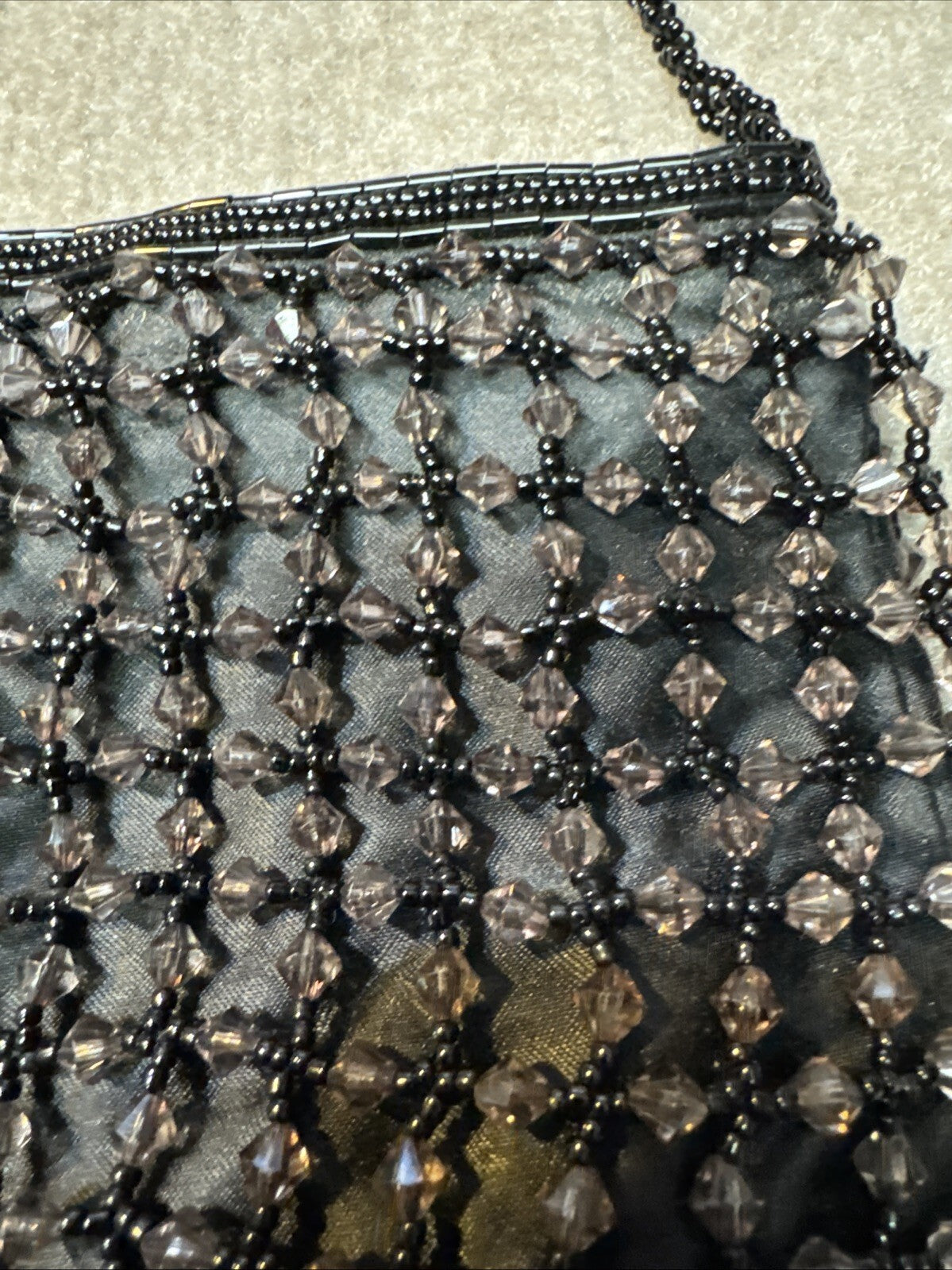 Beaded Evening Micro Bag, Black, Small Purse Glam Flapper Swing