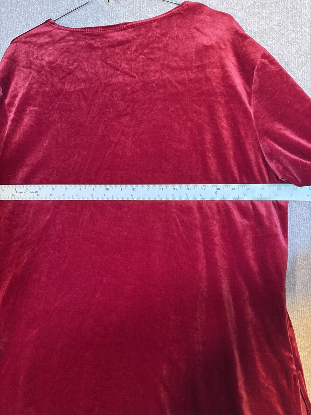 Liz Baker Essentials L/S, Collarless, Red Velour Tunic - Women's Size XL