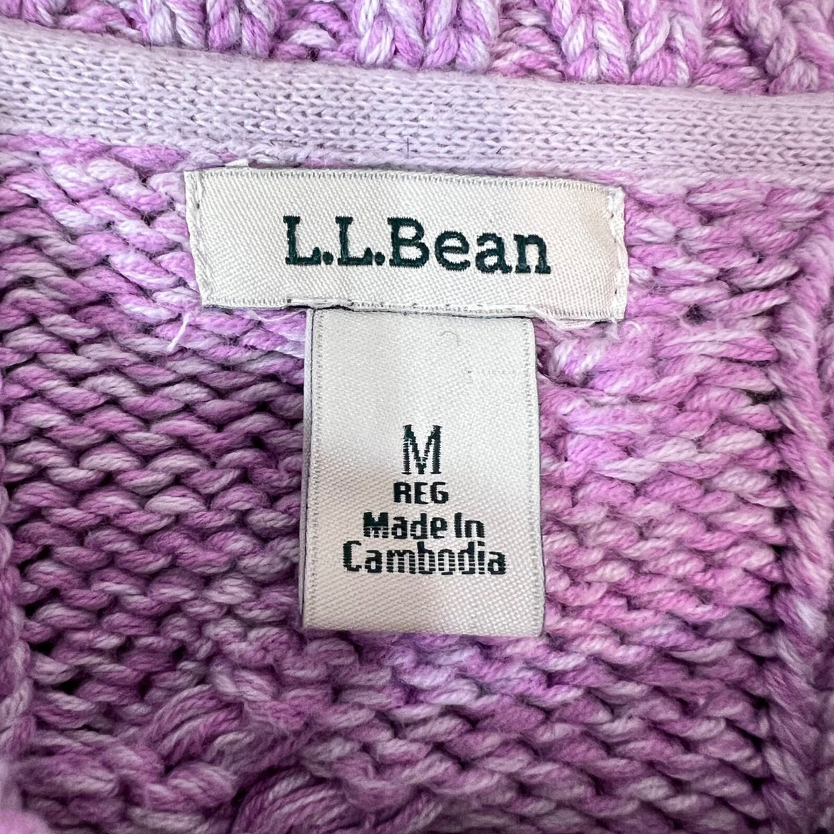LL Bean Cable Knit Sweater Womens Medium Purple Cotton Marled Coastal Grandma